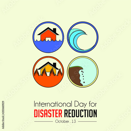 International Day of Disaster Reduction with Disaster (Flood, Fire, Avalanche, tsunami) Icon