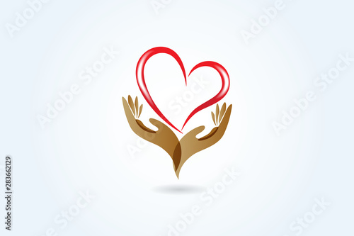 Hands and love heart logo vector