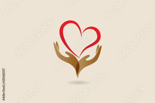 Hands and love heart logo vector