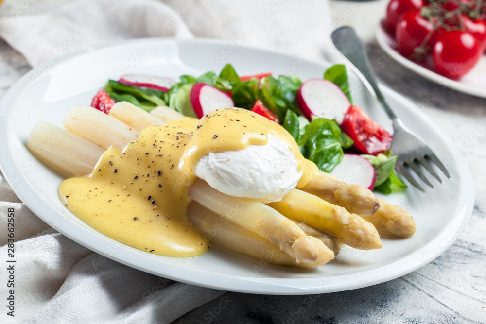 White asparagus with poached egg White asparagus with poached egg