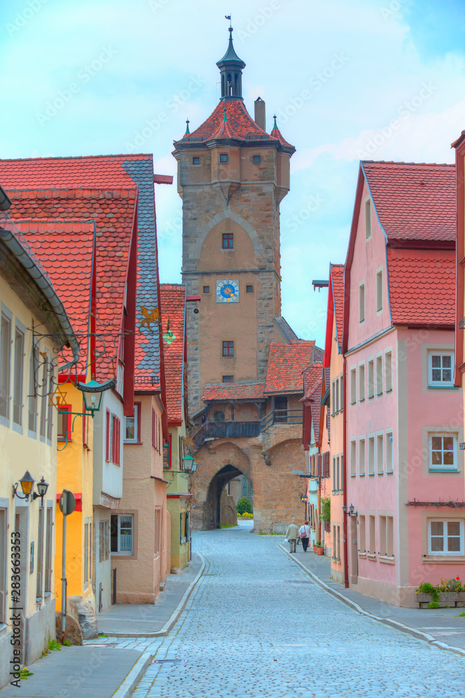Historic town at Rothenburg Ob Der Tauber, Franconia, Bavaria, Germany