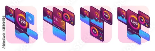 Set of isometric concepts for mobile app advertising, workout tracking design. Concept for web design