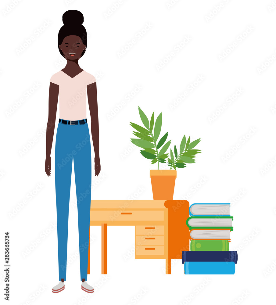 woman standing with bookshelf of wooden and books woman standing with bookshelf of wooden and books