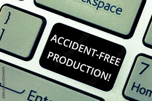 Word writing text Accident Free Production. Business concept for Productivity without injured workers no incidents Keyboard key Intention to create computer message pressing keypad idea photo