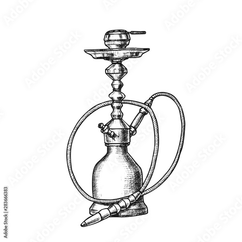 Smoking Hookah Lounge Cafe Equipment Retro Vector. New Technologies And Modern Design Trend Changing Appearance Of Hookah. Relaxation Accessory Monochrome Designed In Retro Style Illustration