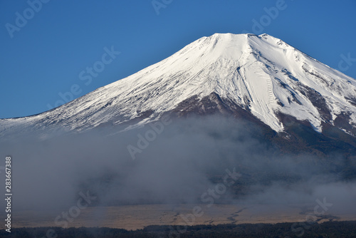 Mt. Fuji and blue sky and lake