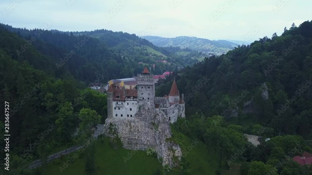 Aerial panorama view of the medieval Bran Castle , Dracula Castle in Brasov, Transylvania. Romania. Aerial panorama view of the medieval Bran Castle , Dracula Castle in Brasov, Transylvania. Romania.
