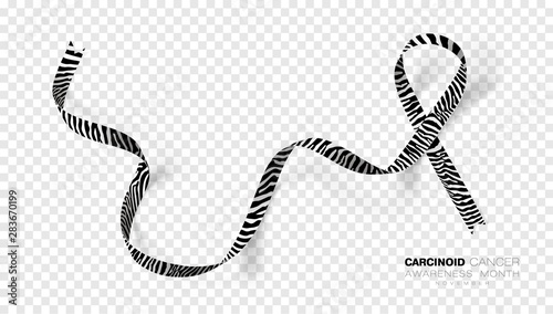 Carcinoid Cancer Awareness Month. Zebra Stripe Color Ribbon Isolated On Transparent Background. Vector Design Template For Poster.