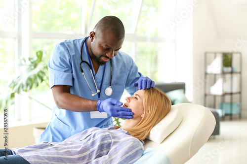 Woman meeting with plastic ...