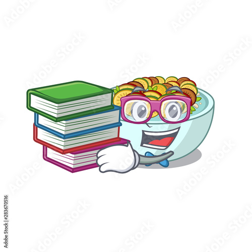 Student with book ratatouille on a cartoon wooden table