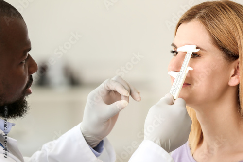 Woman meeting with plastic ...