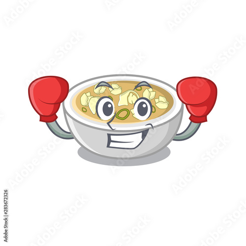 Boxing wonton soup in the mascot shape
