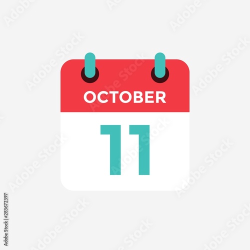 Flat icon calendar 11 October. Date, day and month. Vector illustration.