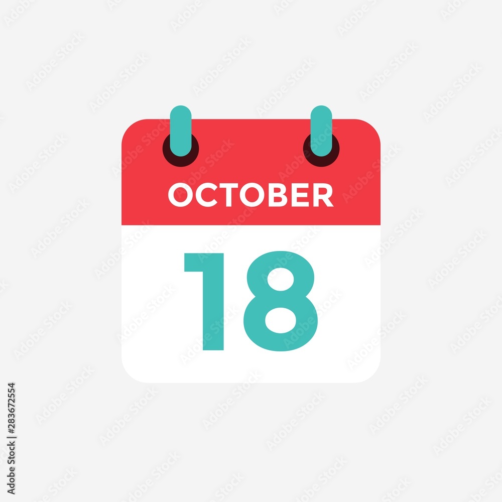 Flat icon calendar 18 October. Date, day and month. Vector illustration. Flat icon calendar 18 October. Date, day and month. Vector illustration.