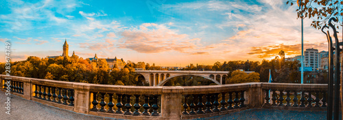 Panoramic view of historical Adolph Bridge, Luxembourg