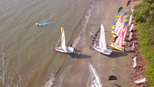 Boat sailing competition at the beach, Goa, India.