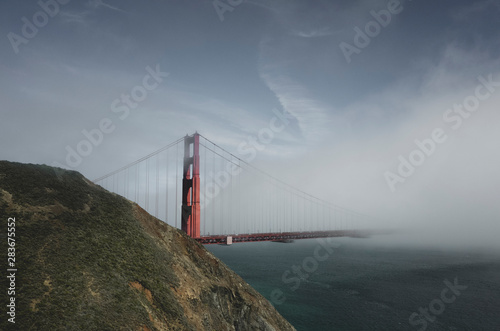 Golden Gate Bridge with high fog, San Francisco stock photo