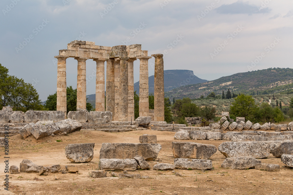 The Temple of Nemean Zeus in the ancient Nemea archeological site, Peloponnese, Greece