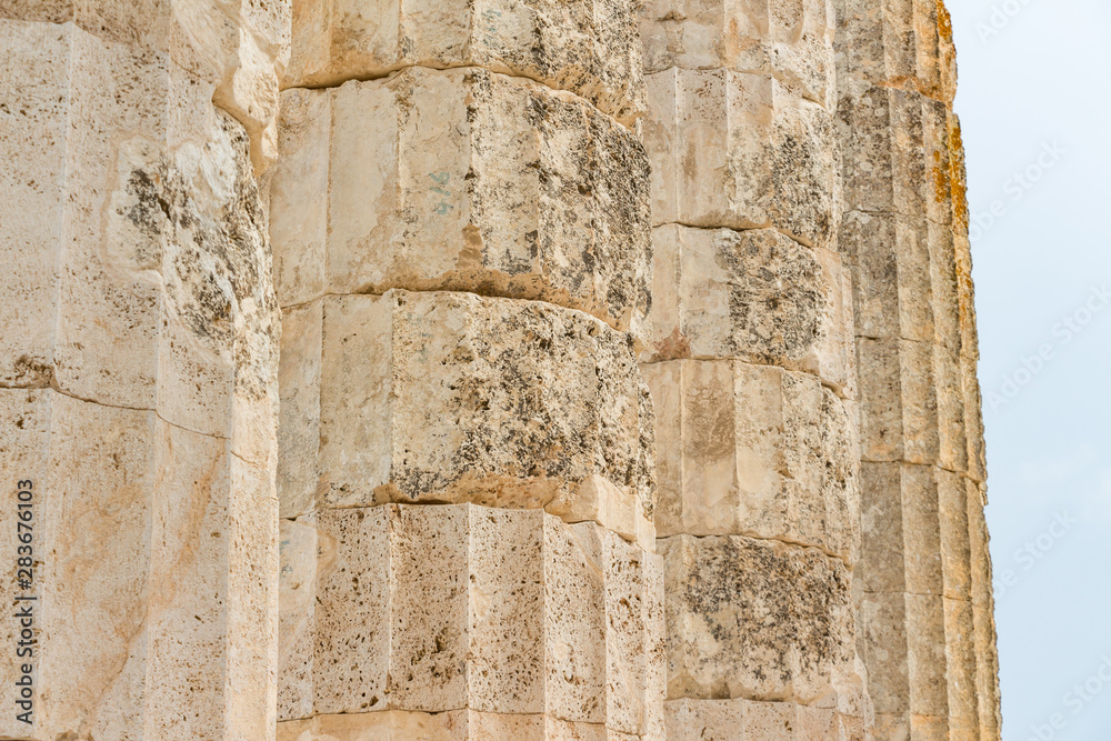 Pillars of the temple of Zeus in the ancient Nemea archeological site, Peloponnese, Greece