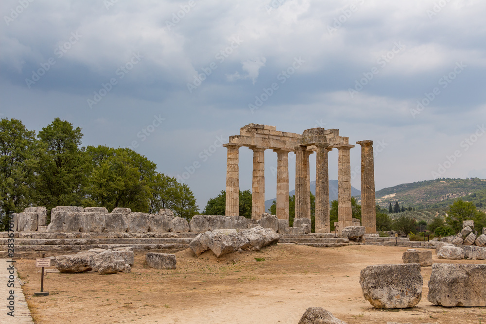 The Temple of Nemean Zeus in the ancient Nemea archeological site, Peloponnese, Greece