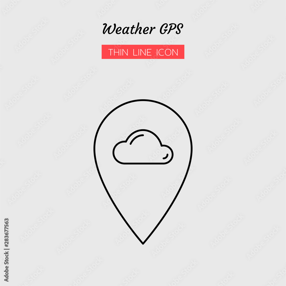 thin line icon symbol, weather GPS, cloud, location, pin, simple, Isolated flat outline vector design thin line icon symbol, weather GPS, cloud, location, pin, simple, Isolated flat outline vector design