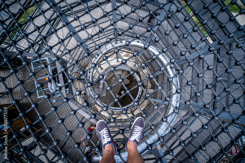 Bachledka  Slovakia. The grid on the lookout tower high above the ground