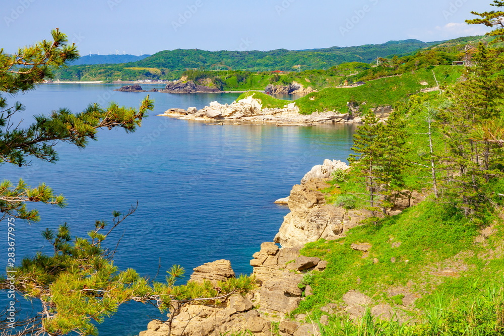 Obraz premium 能登半島ヤセの断崖、石川県羽咋郡志賀町関野鼻海岸にて