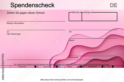 flüssiger Spendenscheck pink