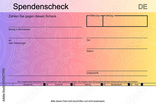 bunter Spendenscheck mit Muster