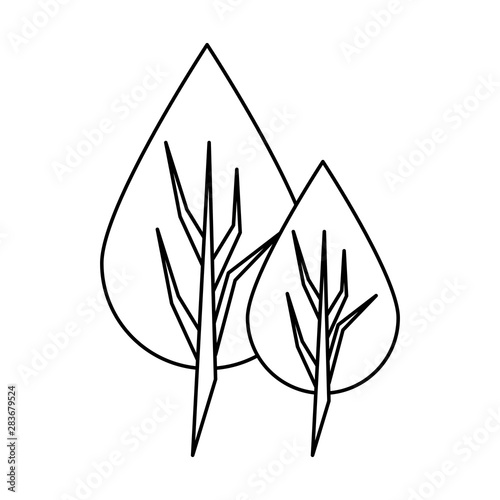 leaf nature botanic plant cartoon in black and white
