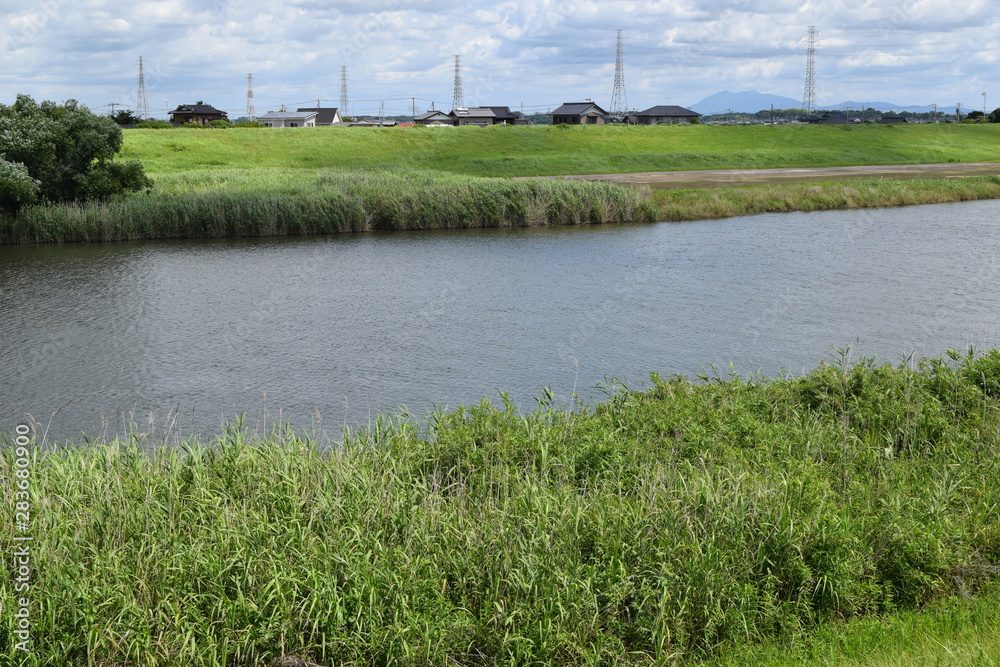 Obraz premium 小貝川 利根川水系の一大河川 / 小貝川(こかいがわ)は全長111.8kmで、バス釣りのポイントとしても有名です。利根川の支流中で第2位の長さを誇り、関東平野を北から南へと流れる一級河川ですが、古くから洪水をおこす暴れ川としても知られています。