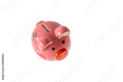 Top view of piggy bank isolated on white background
