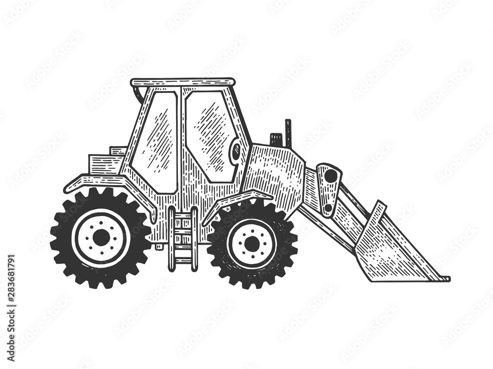Naklejka premium Grader road motor machine sketch engraving vector illustration. Scratch board style imitation. Black and white hand drawn image.