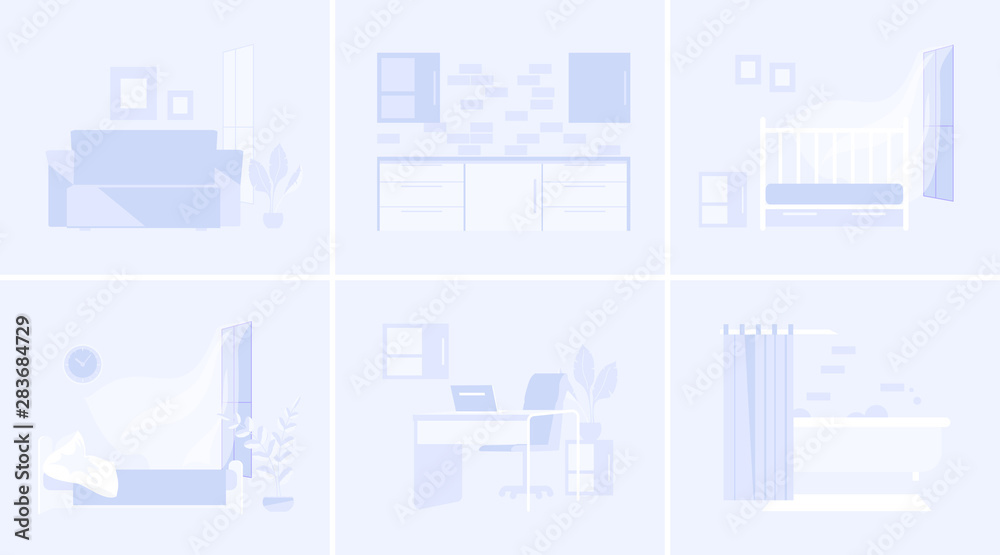 Interiors backgrounds vector set
