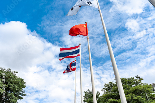 Flags of many countries, clear and beautiful sky