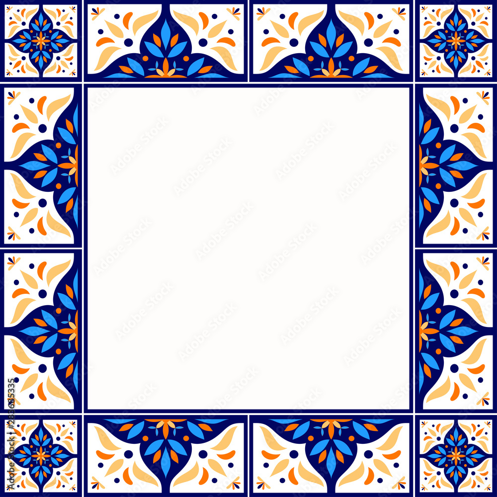 Tile frame vector. Vintage border pattern. Traditional ornamental