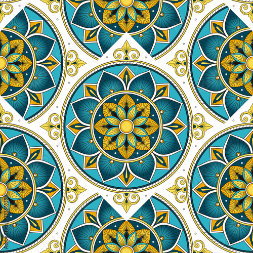 Portuguese tile pattern vector seamless with parquet floral ornament. Portugal azulejos, mexican talavera, italian sicily majolica or spanish ceramic. Background for kitchen wall or bathroom floor.