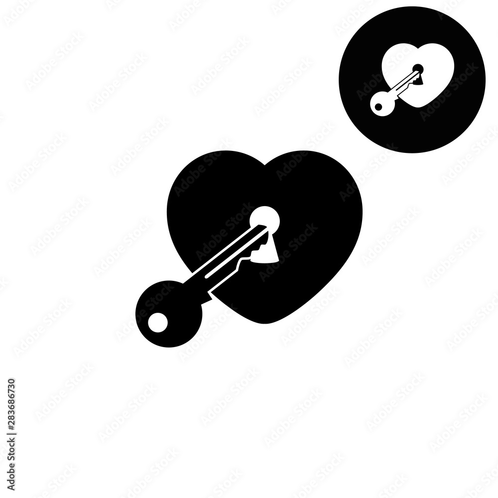 heart with key - white vector icon heart with key - white vector icon