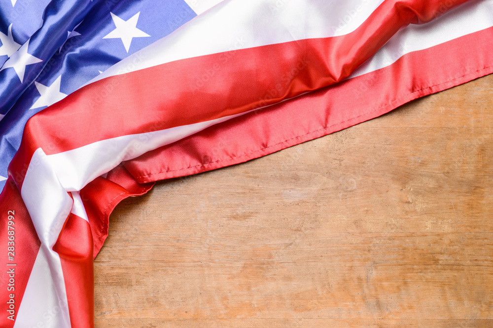 USA flag on wooden background USA flag on wooden background