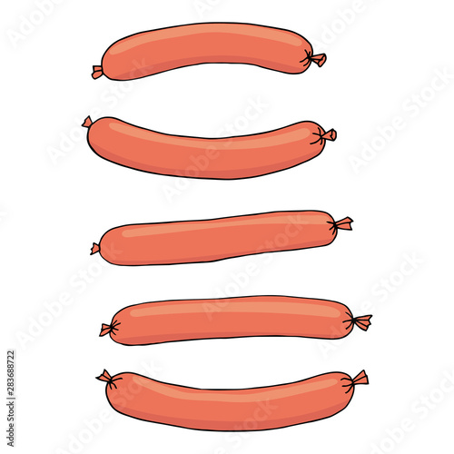a set of sausages drawn by a liner, traced and painted