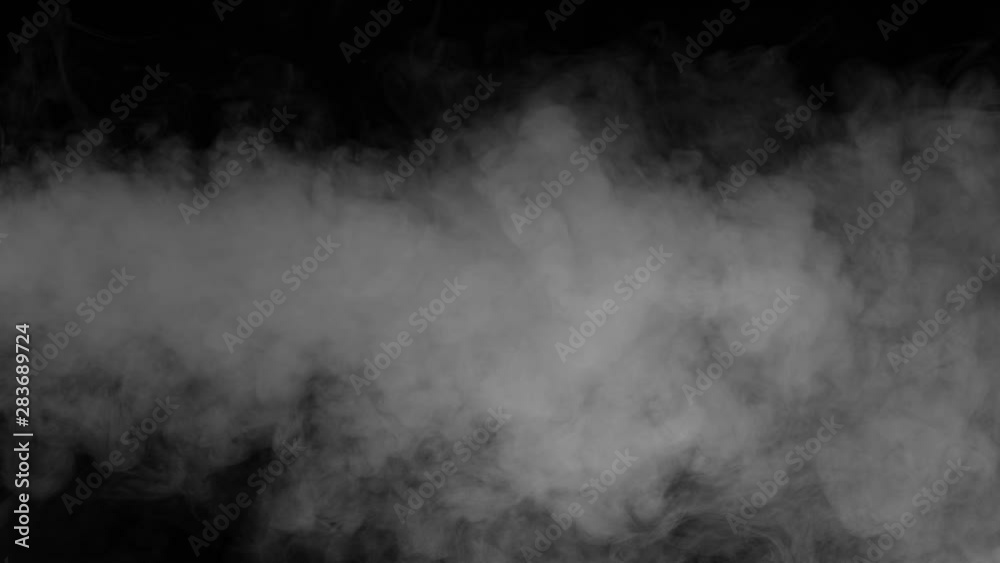 Portion of White Smoke Emissions. Portions of white smoke slowly moving on a black background, creating swirling vortices Portion of White Smoke Emissions. Portions of white smoke slowly moving on a black background, creating swirling vortices
