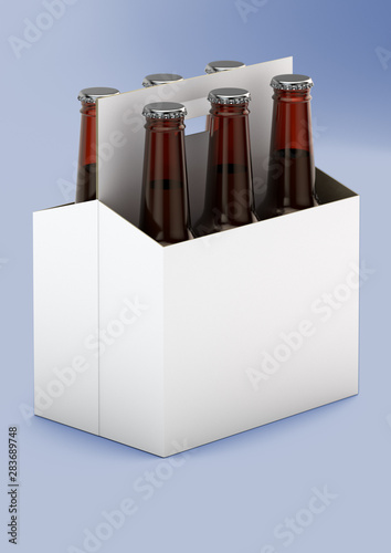 An isometric image of a Basket of Brown Beer Bottles.