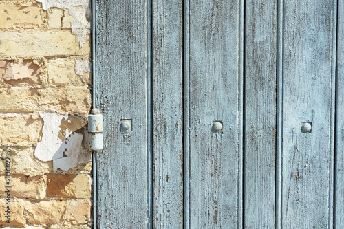 Old blue wooden  closed door beautiful background.
