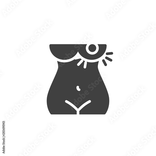 Female breast pain vector icon. filled flat sign for mobile concept and web design. Breast cancer glyph icon. Symbol, logo illustration. Vector graphics
