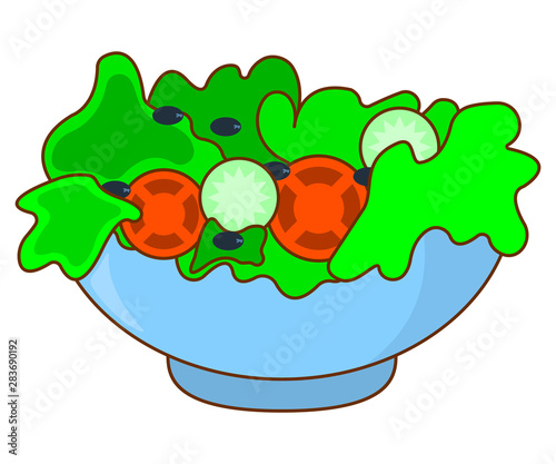 Green Bowl Icon on white Background. Concept Food Label. Cartoon Vector Illustration