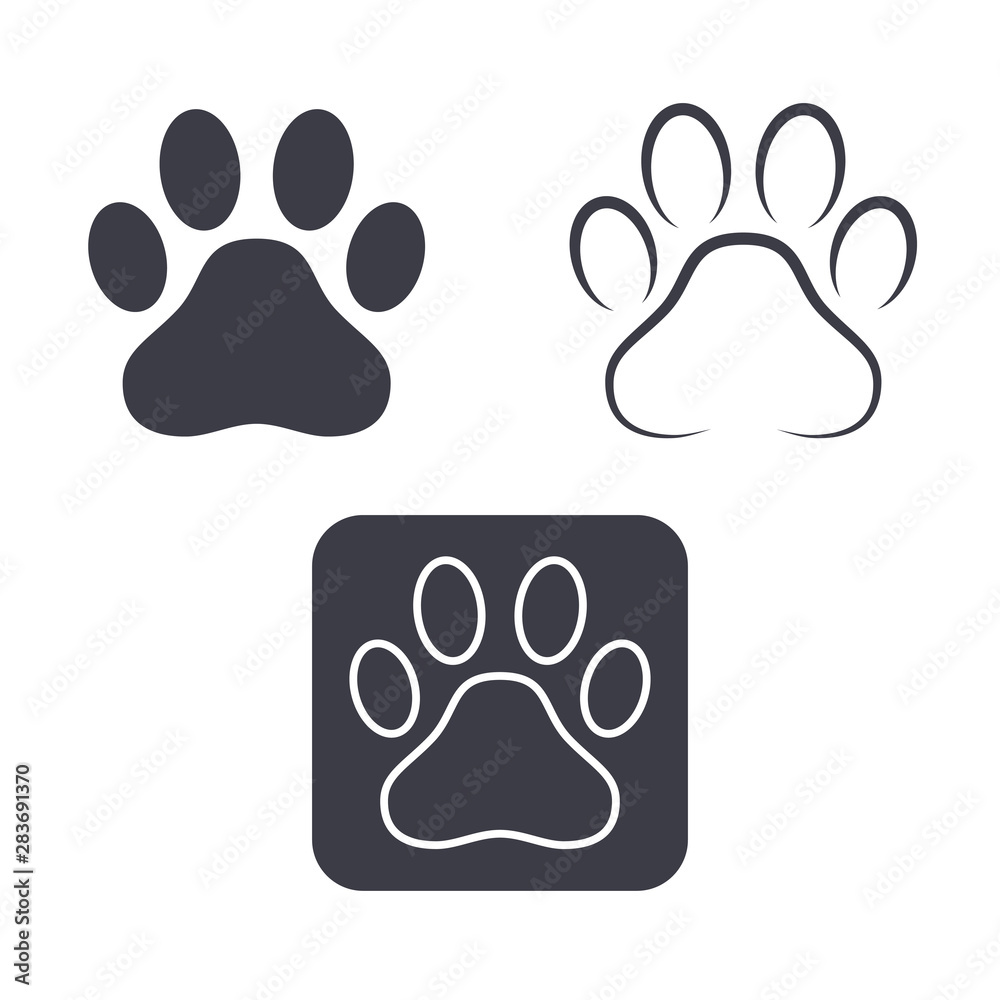 Different pet paw print dog cat vector icon Different pet paw print dog cat vector icon