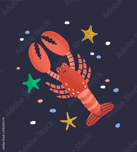 Smiling lobster isolated on dark background