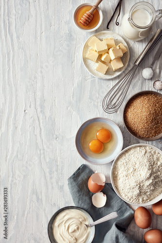Canvastavla Baking ingredients: flour, eggs, sugar, butter, milk and spices