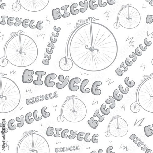 Ancient bicycle sketch grey seamless