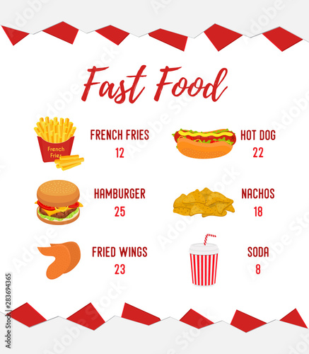 Vector fastfood menu template. Takeaway restaurant